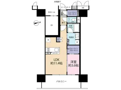 イニシアブランなんば(1LDK/14階)の間取り写真