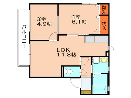 ラ・マルシュIII A棟(2LDK/2階)の間取り写真