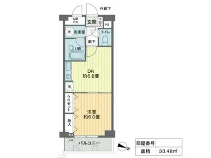 桜木町堂ノ下マンション(1DK/4階)の間取り写真