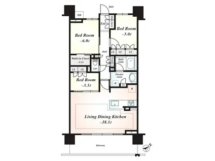 ウエリス三浦海岸(3LDK/7階)の間取り写真