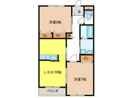 シャトーみずほ(2LDK/4階)の間取り写真