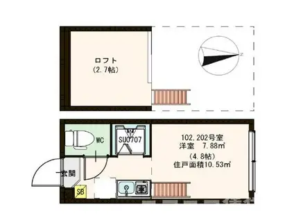 ハーモニーテラス下高井戸(ワンルーム/1階)の間取り写真