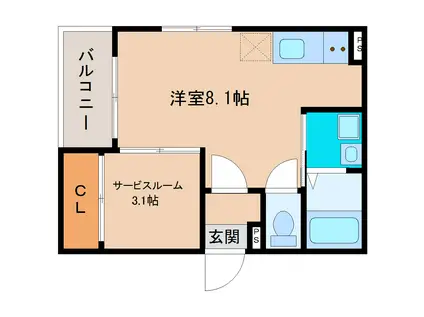 ランコントルIII(1SK/2階)の間取り写真