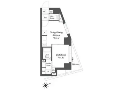 ブランシエスタ品川大井町パークエッジ(1DK/3階)の間取り写真