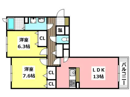 ドムール南茨木(2LDK/1階)の間取り写真