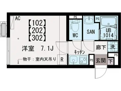 イクシオ川崎ウエスト SIDE(1K/1階)の間取り写真