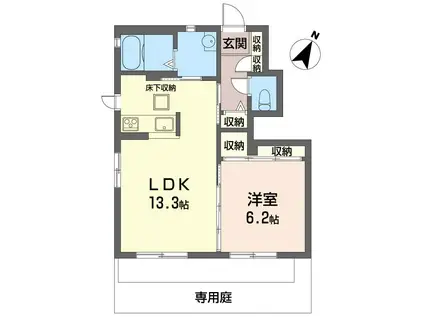 プランドールB棟(1LDK/1階)の間取り写真