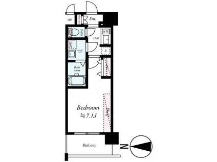 ミリアン四天王寺夕陽丘 II(1K/7階)の間取り写真