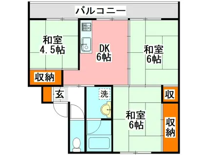ビレッジハウス 頴田 2号(3DK/1階)の間取り写真