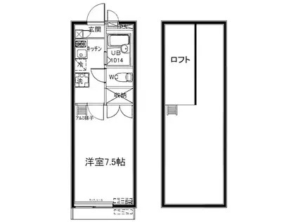メインシティガーデン華(1K/2階)の間取り写真