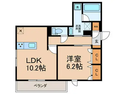 スペチアーレ鷹合(1LDK/2階)の間取り写真