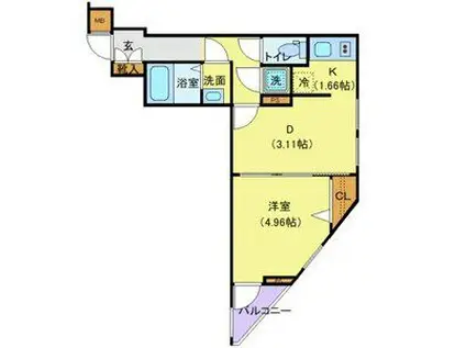 ビバリーホームズ目黒鷹番(1DK/4階)の間取り写真