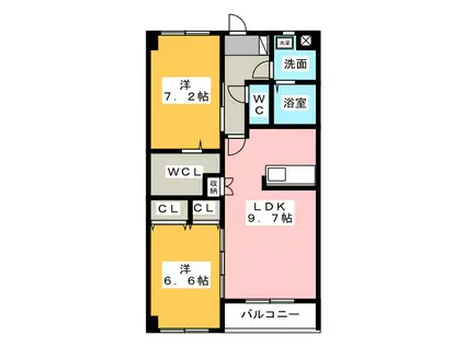 リビオン下沖C(2LDK/1階)の間取り写真