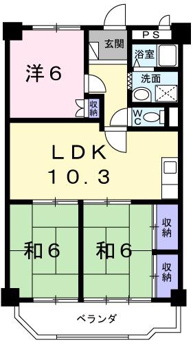 第二コーポ学苑(3LDK/3階)の間取り写真