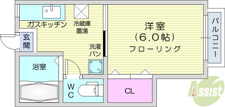 エルメゾン荒町(1K/1階)の間取り写真
