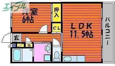 グランパ(1LDK/2階)の間取り写真