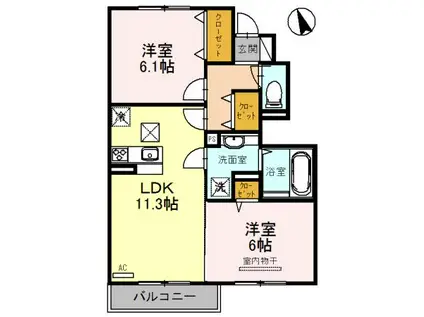 ラッジョ・クラルテ クラルテ(2LDK/1階)の間取り写真