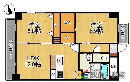 レジェンドソーラー宮の陣(2LDK/6階)の間取り写真