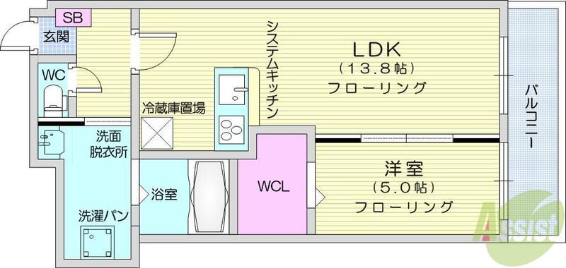 KANON SENDAI(1LDK/4階)の間取り写真