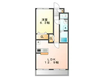 アルバクオーレ A棟(1LDK/3階)の間取り写真