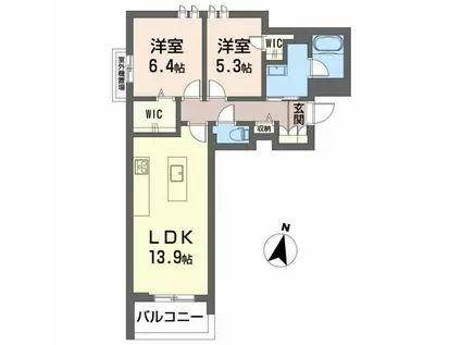 シャーメゾン弁天(2LDK/2階)の間取り写真