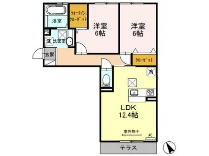 プラート ヴェルテ 守山市阿村町(2LDK/1階)の間取り写真