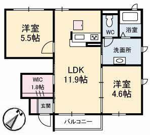 ソニックA棟(2LDK/1階)の間取り写真