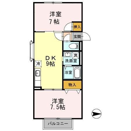 サンテュール(2DK/1階)の間取り写真