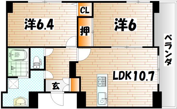 プレステージ・デル・片野(2LDK/6階)の間取り写真