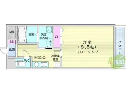 クレスト宮城野(1K/2階)の間取り写真