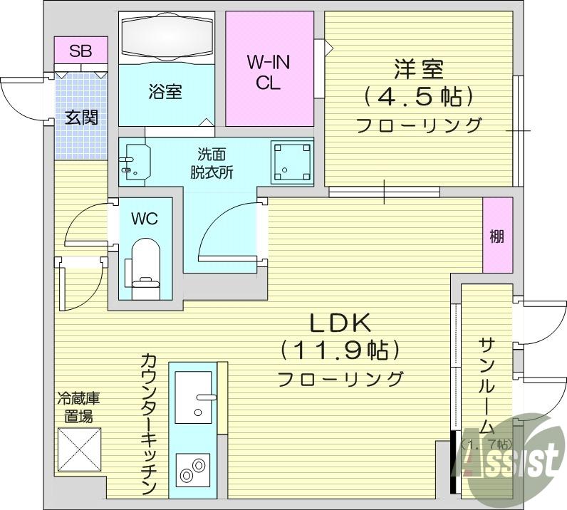 パセオプラシード連坊(1LDK/1階)の間取り写真