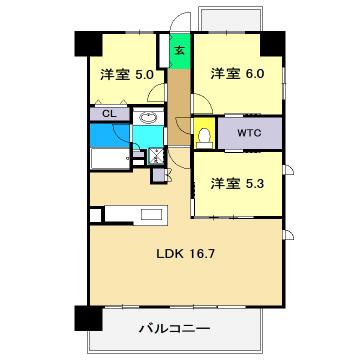 レーベンはりまや橋 MID COURT(3LDK/4階)の間取り写真
