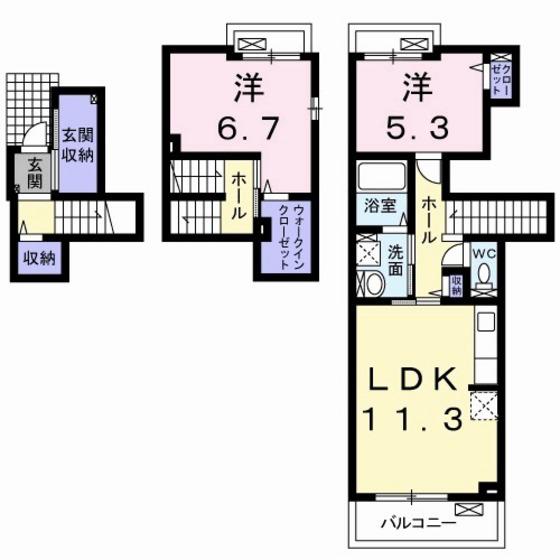 ユニベールB(2LDK/2階)の間取り写真