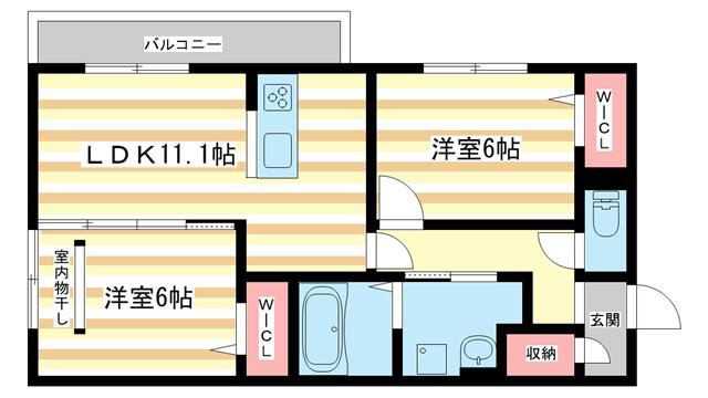 萩II・B棟(2LDK/2階)の間取り写真