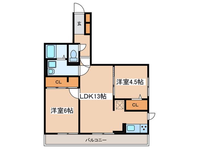 カーサ門源(2LDK/2階)の間取り写真