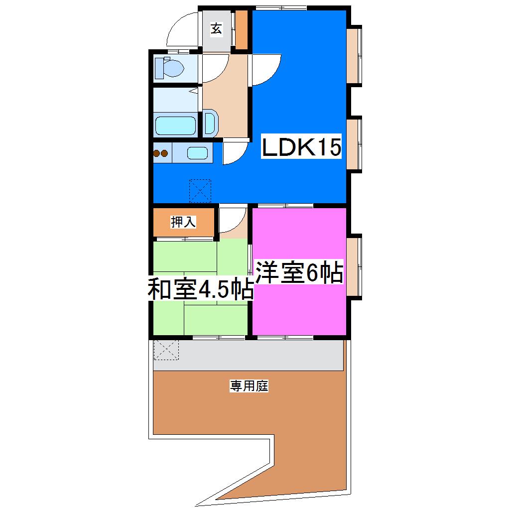 石原第一コーポ(2LDK/1階)の間取り写真