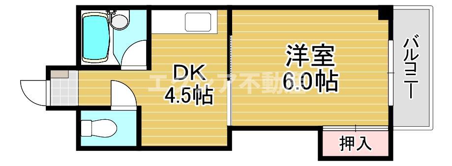 ピュアライフ福町(1DK/4階)の間取り写真