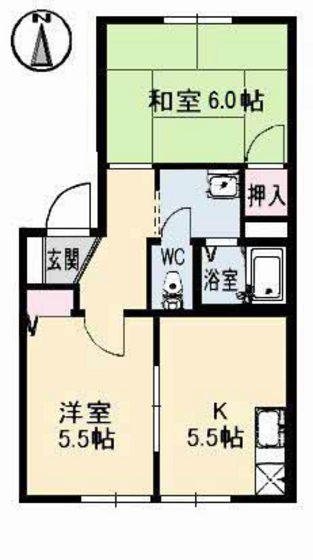 フレンド宮田B棟(2K/1階)の間取り写真