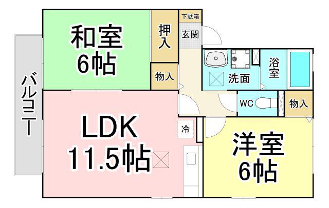 イニシャルA棟(2LDK/2階)の間取り写真