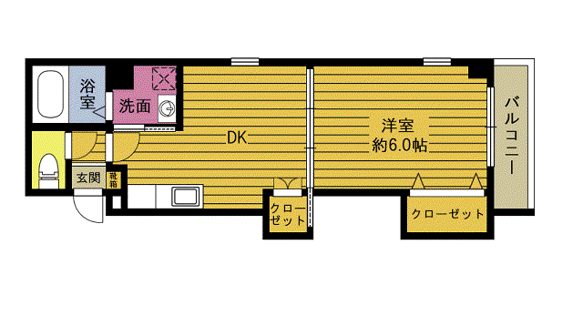 ファミール中央(1DK/3階)の間取り写真