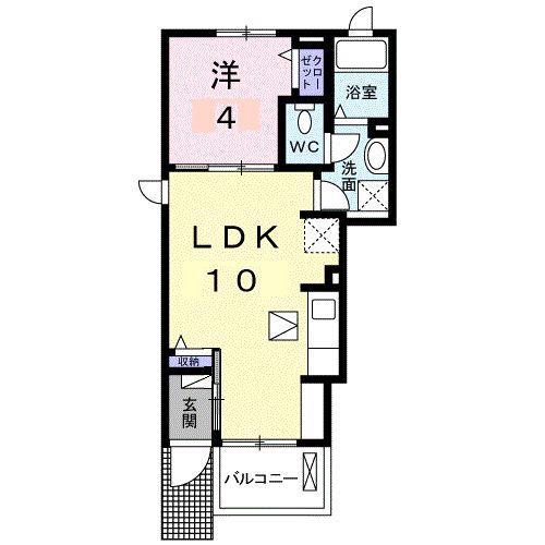 アルドール香西I(1LDK/1階)の間取り写真