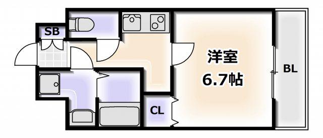 S-RESIDENCE 難波 VIALE(1K/5階)の間取り写真