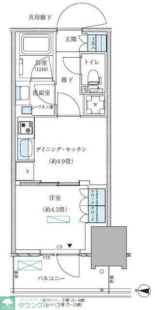 パークアクシス西大島コンフォートスクエア(1DK/8階)の間取り写真