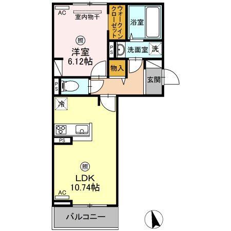 プリマヴェーラ下郡(1LDK/3階)の間取り写真