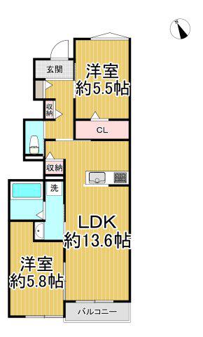 尼崎市西昆陽2丁目集合(2LDK/1階)の間取り写真