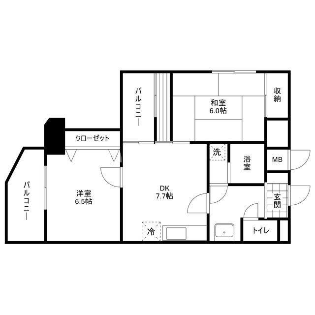 セゾン舞鶴(2DK/6階)の間取り写真