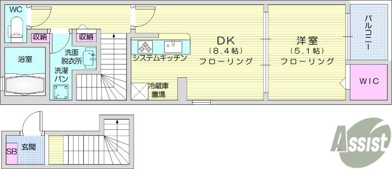 スクエアIS Ⅴ(1DK/2階)の間取り写真