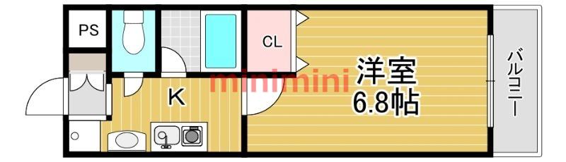ソレイユ東奈良(1K/2階)の間取り写真