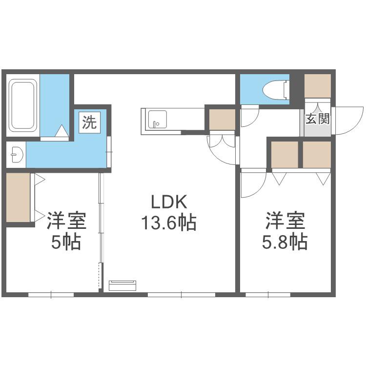 NOVEL南8条(2LDK/1階)の間取り写真