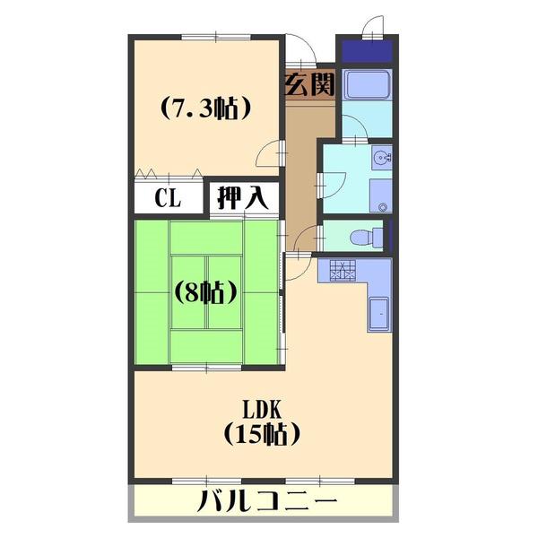 ソレイユ神足(2LDK/5階)の間取り写真